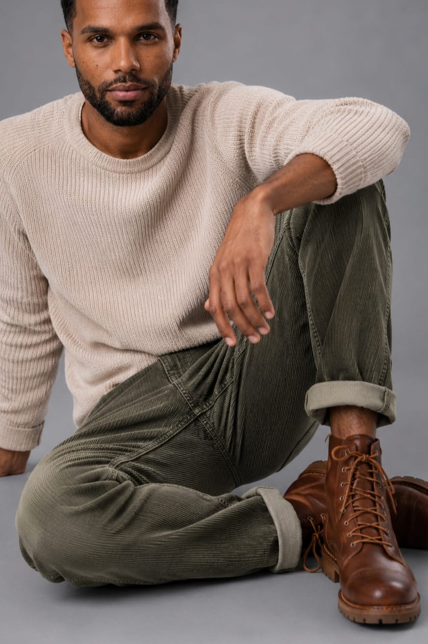 PANTALON CORDUROY VERDE OLIVA